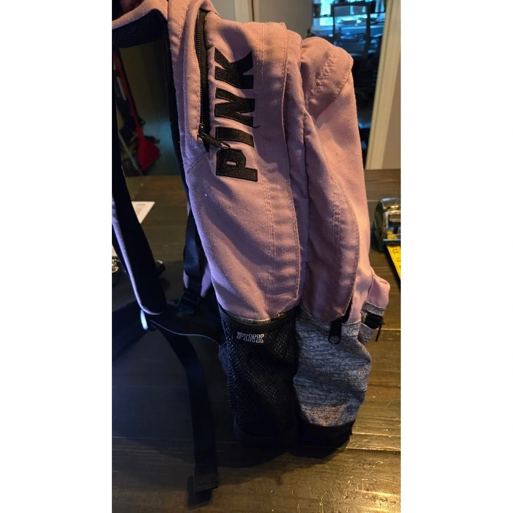 PINK Victoria's Secret Collegiate Backpack Book Bag Pink Gray Black School - Picture 4 of 9